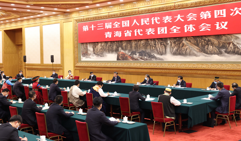 3月7日，中共中央總書記、國家主席、中央軍委主席習近平參加十三屆全國人大四次會議青海代表團的審議。新華社記者 黃敬文 攝