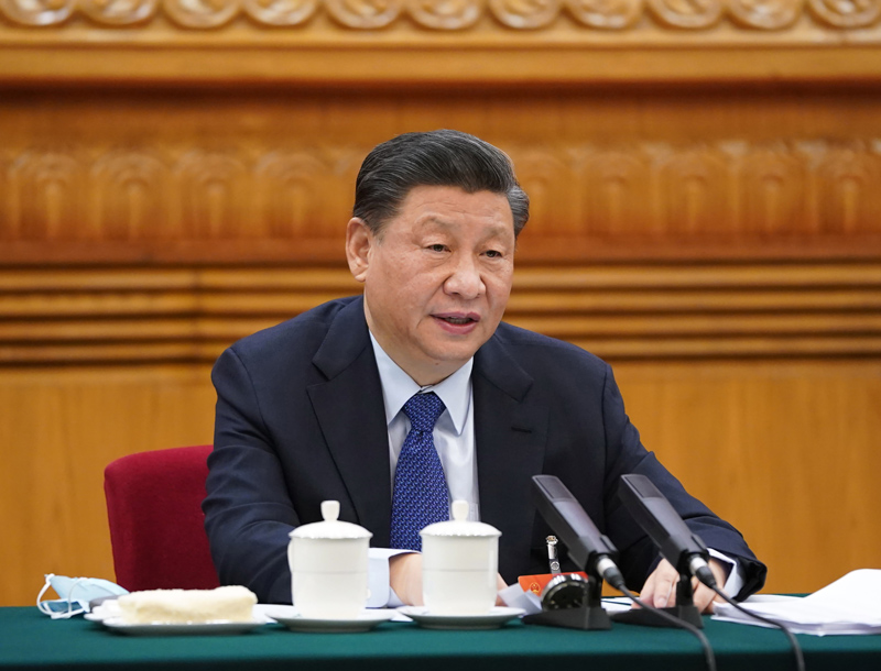 3月7日，中共中央總書記、國家主席、中央軍委主席習近平參加十三屆全國人大四次會議青海代表團的審議。新華社記者 李學仁 攝